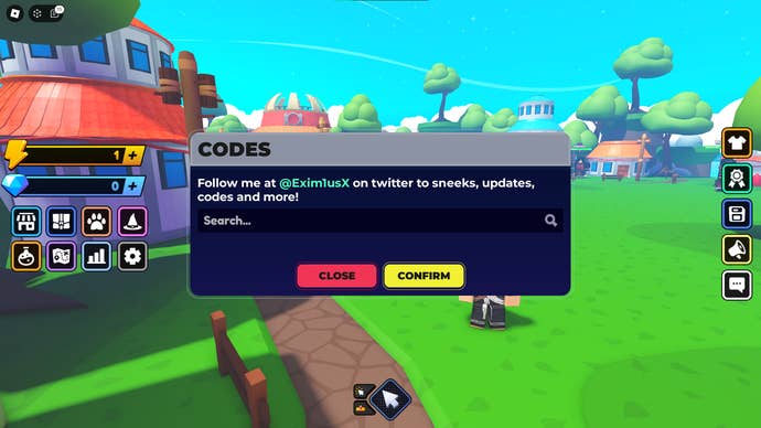 A screenshot from Anime Heroes Simulator in Roblox showing the game's codes menu.