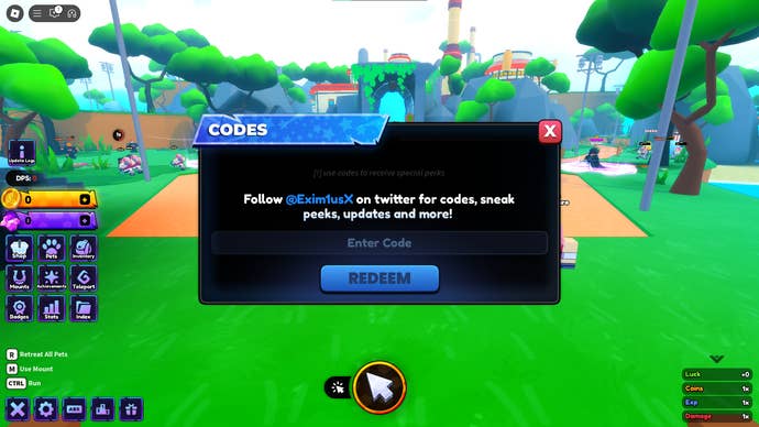 A screenshot of Anime Shadow in Roblox showing the game's codes screen.