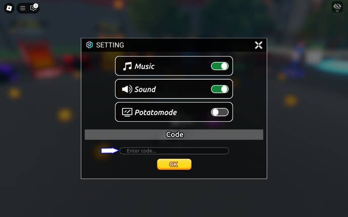 A screenshot of Bike League in Roblox showing the game's codes field.