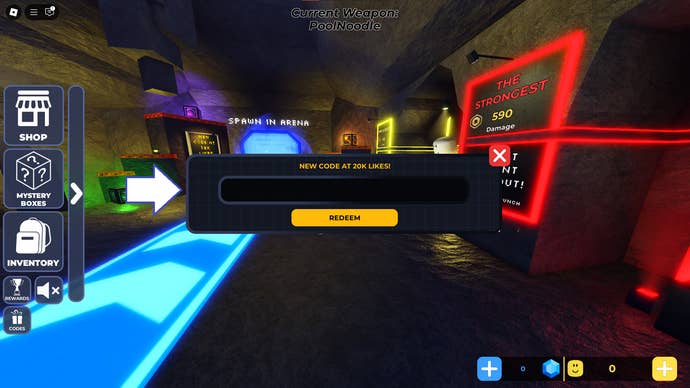 A screenshot of Blades and Buffoonery in Roblox showing the game's Codes page.