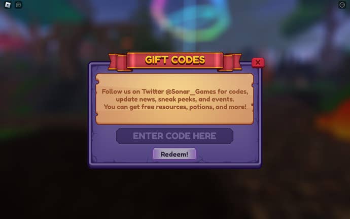 A screenshot from Dragon Adventures in Roblox showing the game's codes screen.