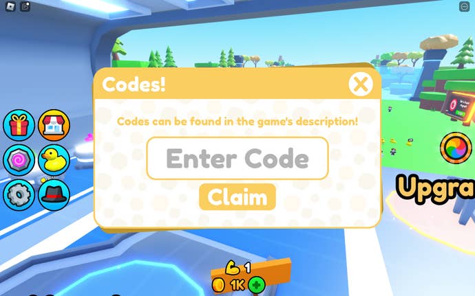 A screenshot from Duck Army in Roblox showing the game's codes page.