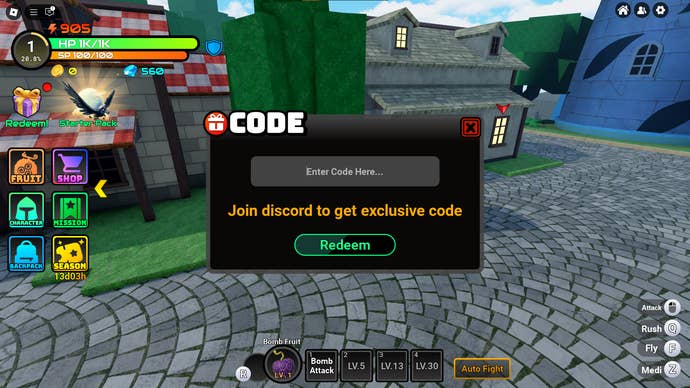 A screenshot of Fruit Reborn in Roblox showing the game's codes screen.