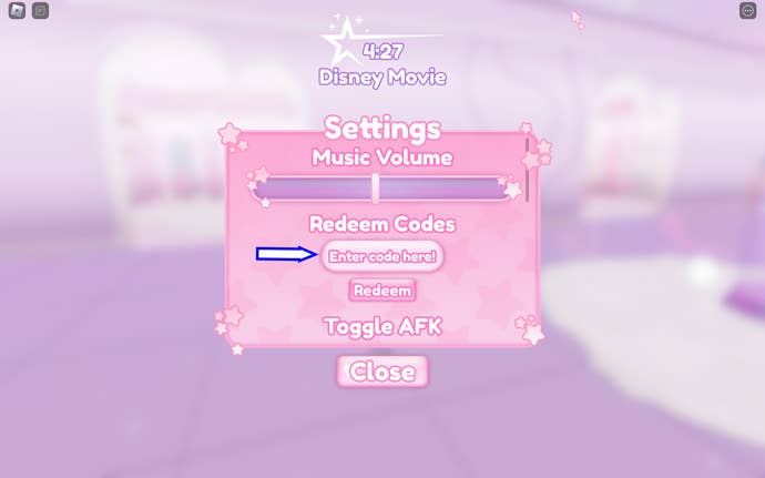 A screenshot of It Girl in Roblox showing the game's codes field.