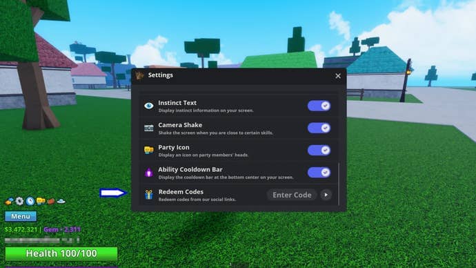 A screenshot from Meme Sea in Roblox showing the game's codes field.