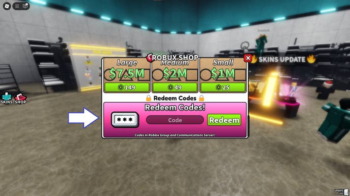 A screenshot of Octopus Game in Roblox showing the game's codes field.