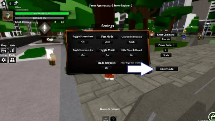 A screenshot from Re: XL in Roblox showing the game's codes field.