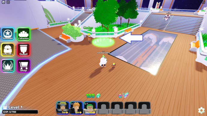 A screenshot from Anime Crossover Defense in Roblox showing the game's codes area.