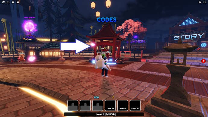 A screenshot of Anime Royale in Roblox showing the game's codes area.