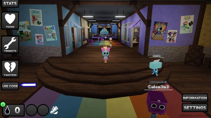 A screenshot from Dandy's World in Roblox showing the game's codes button.