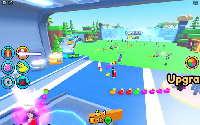 A screenshot from Duck Army in Roblox showing the game's codes button.