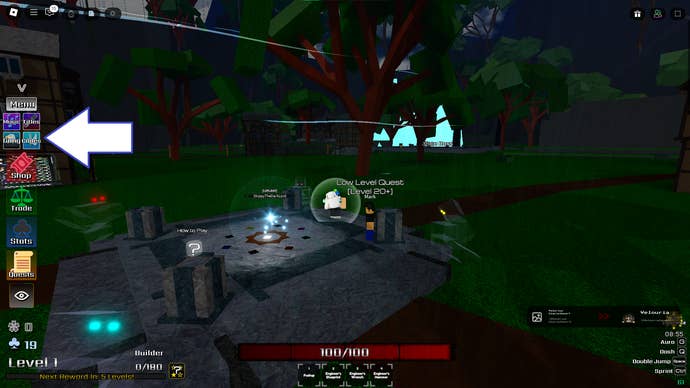 A screenshot of Elemental Grounds in Roblox showing the game's codes button.