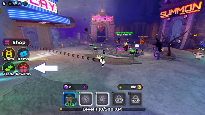 A screenshot of Horror Defense in Roblox showing the game's rewards button.