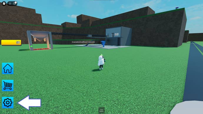 A screenshot of Ice Tycoon in Roblox showing the game's settings button.