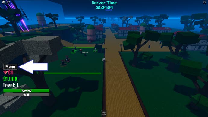 A screenshot from Ijul Piece 2 in Roblox showing the game's menu button.