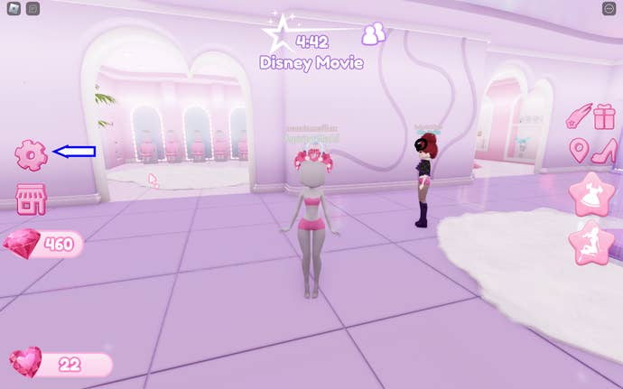 A screenshot of It Girl in Roblox showing the game's settings button.