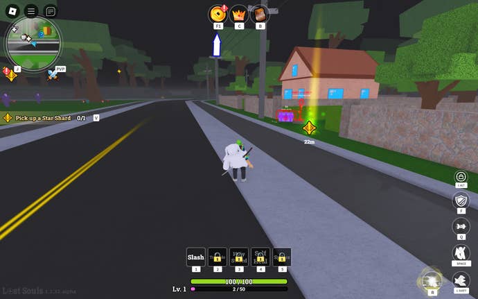 A screenshot of Lost Souls in Roblox showing the game's menu button.