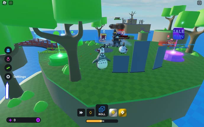 A screenshot from Mount RNG in Roblox showing the game's settings button.