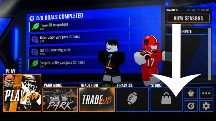 Arrow pointing at the button players need to press to access the Store menu in Ultimate Football.