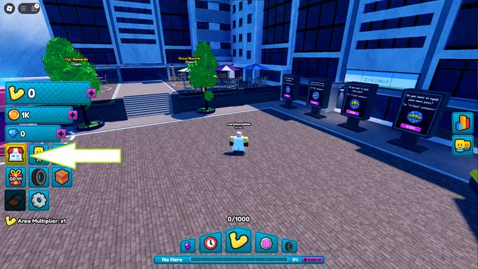 A screenshot of One Punch Fighters X in Roblox showing the game's shop button.