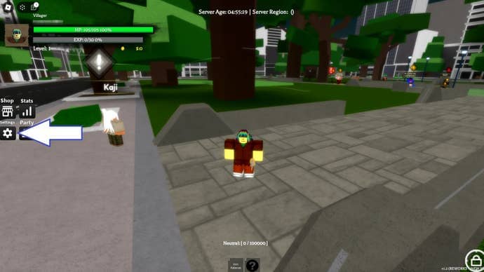 A screenshot from Re: XL in Roblox showing the game's settings button.