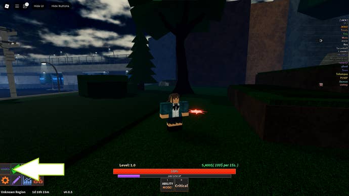 A screenshot from Unusual in Roblox showing the game's codes button.