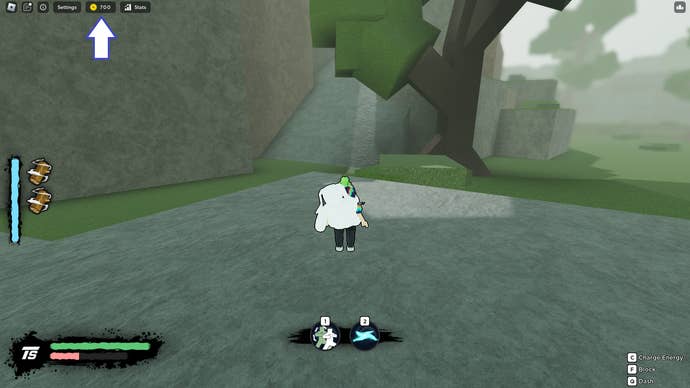 A screenshot from Rogue Ninja in Roblox showing the game's coins button.